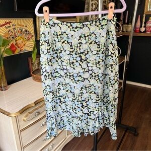 Vintage Silk Floral Skirt with Ruffle Hem